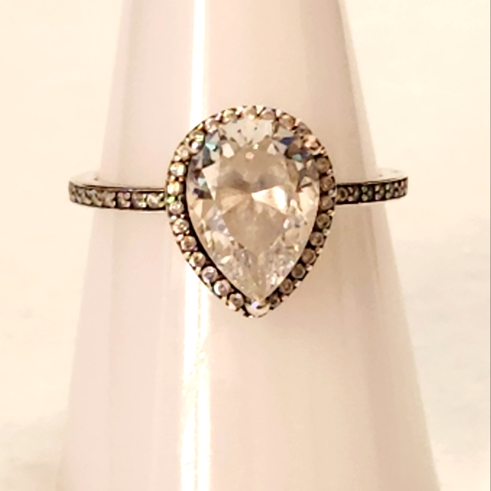 Pandora Sterling Silver Sparkling Teardrop Halo Ring with Clear CZ's